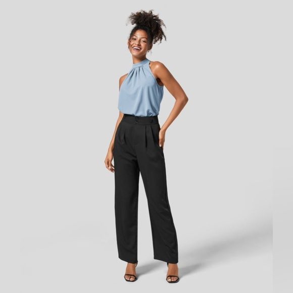 Halara Keyhole Back Halter Plicated Sleeveless Curved Hem Work Blouse/Shirt| NEW - Picture 7 of 12